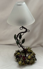 Tea Light Lamp Frosted Glass Shade Wrought Iron Leaves Vines Berries 11" H