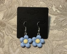 BLUE FLOWER EARRINGS Silver Dangle Earrings, Floral Fashion Festival