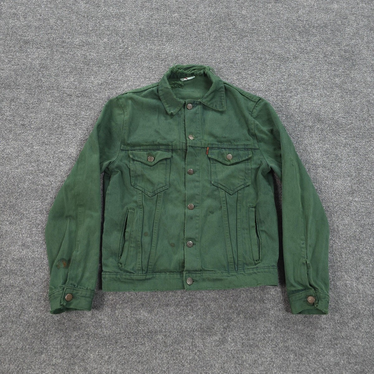 Vintage Levis Jacket Mens Small Green Denim Trucker Distressed
