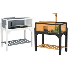 PawHut Tortoise Habitat with Storage Shelf, Wooden Tortoise Enclosure