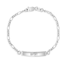 925 Sterling Silver 6" Unisex Figaro Chain Children's Engravable Tag ID Bracelet
