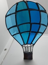 Handcrafted Stained Glass Hot Air Balloon Suncatcher - Tiffany-Style, Blue