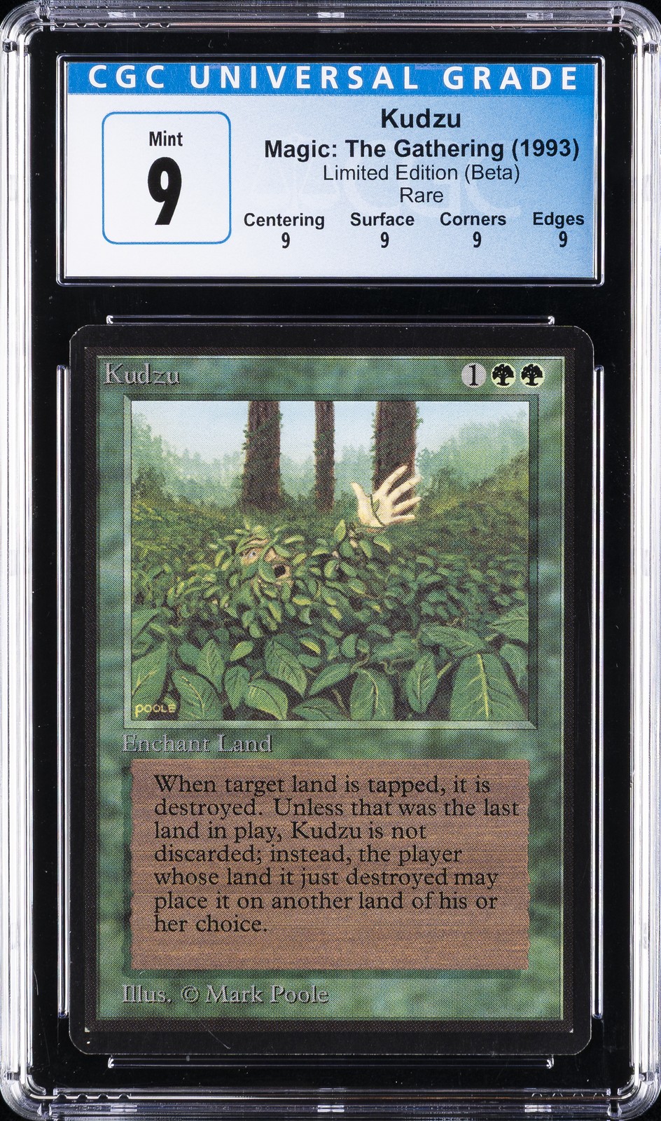 1993 MAGIC:  THE GATHERING LIMITED EDITION (BETA) RARE KUDZU CGC 9