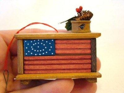 Adorable Primitive Vintage American Flag Patriotic HOPE CHEST Christmas Ornament