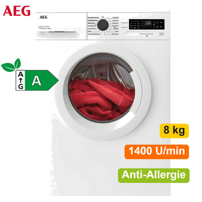 AEG Waschmaschine 8 kg freistehend Waschautomat Frontlader Display 1400 Umin NEU