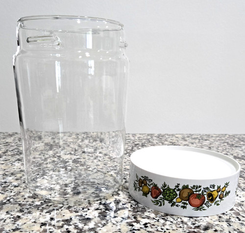 Vintage Corning Pyrex See and Store Glass Canister Jar w Lid Spice of Life 7.5"