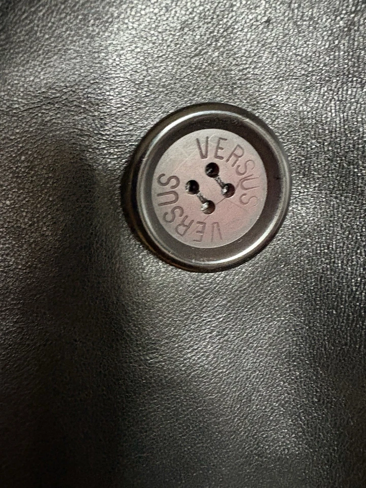 Versus Gianni Versace Leather Coat Black Double Breasted 48 Unisex Vintage 90s - Image 3 of 4