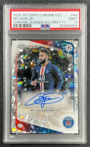 NEYMAR JR PSA 9 2025-26 TOPPS CHROME UCC LEGENDS FIRST 11 REFRACTOR AUTO 10/11