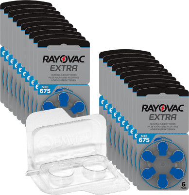 120 Rayovac Extra Advanced Hörgerätebatterien PR44 blau 675 + Box f. 2 Zellen