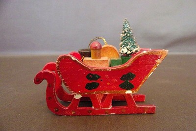 Small Vintage Wooden Sleigh Christmas Ornament Ebay
