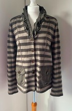 FRANK WALDER Striped Designer Wool Cardigan - Pockets - V-Neck - UK 12-14