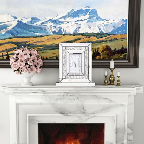 Crushed Diamond Mirrored Desk Clock Silver Glass Table Clock Living Room Bedroom - Bild 3 von 17