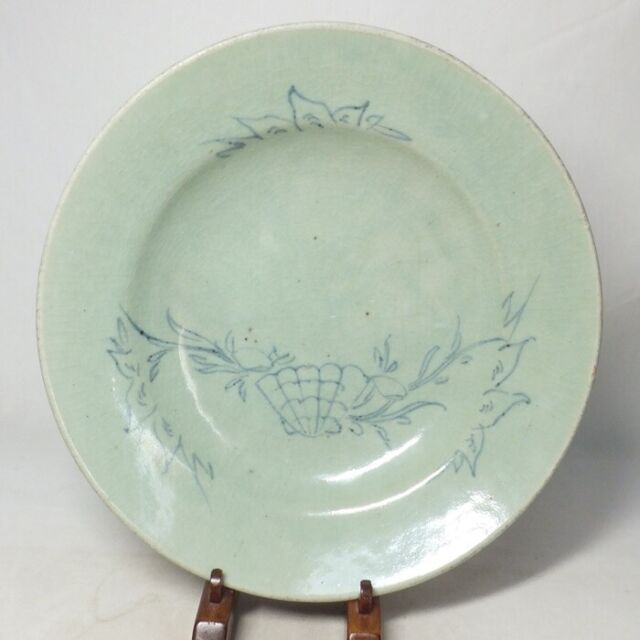 E4086 VERY RARE Japanese SHOKI-IMARI blue porcelain big plate of SOMETSUKE-SEIJI