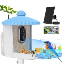 Smart Bird Feeder w Camera Solar Powered 1080P HD AI Identify Wild Bird Feeder