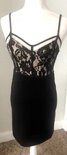 FOREVER 21 M Black SHEATH DRESS Sheer Nude Insets Lace Bodice BodyCon PARTY LBD