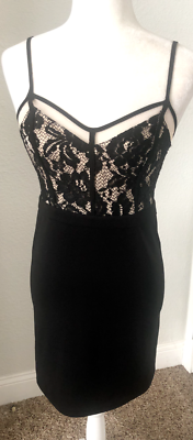 lace trim bodycon dress forever 21 M Black SHEATH Sheer Nude Insets Bodice PARTY LBD black ethnic wear
