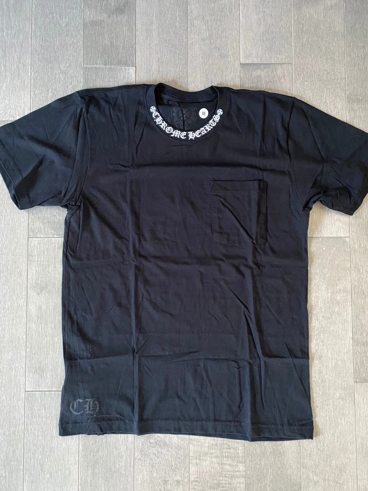 CHROME HEARTS Maglietta girocollo cromato cuori SS tascabile girocollo nera taglia M NUOVA ?✅