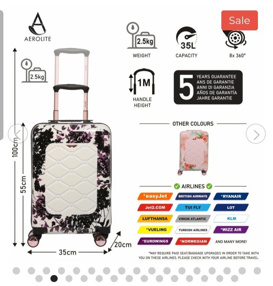 Pink Floral hard shell Aerolite suitcase set of 2, Cabin size & Large