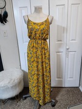 Forever 21 Mustard Yellow Floral Print Lined Adjustable Maxi Dress Size Small