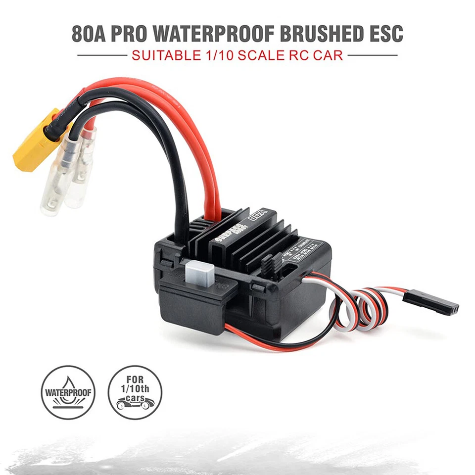 SURPASSHOBBY 80A Brushed ESC for 550 Motor 1/10 1/12 RC Car Wltoys 144001 124019 - Image 2 of 4