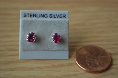 0,82ct Madagaskar Kirsche Rubin Solitär Ohrringe Sterlingsilber 5x4mm nur Hitze