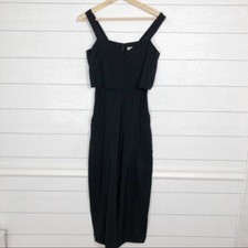 Whistles Black Layered Chest Cropped V Neck Jumpsuit Wide leg W Pockets Size 2