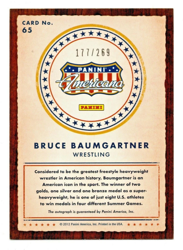 Autógrafo del campeón olímpico Bruce Baumgartner 2012 Heroes and Legends 177/269 Foto 2 de 2