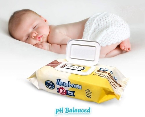 Newborn Baby Purified Water Cotton Unscented Wipes, Set of 6 Packs x 60Wipes - Picture 2 of 3