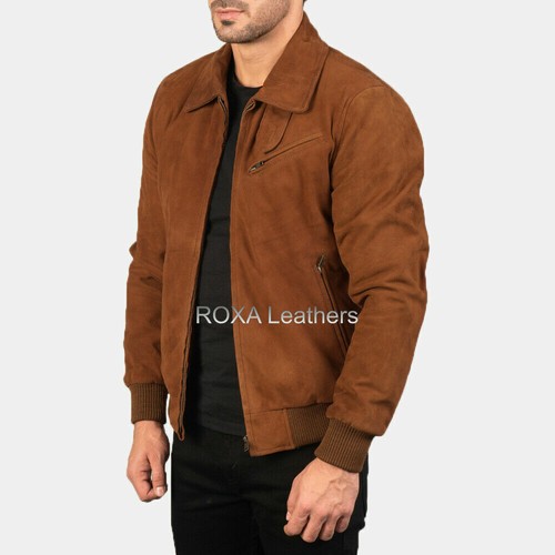 Men's Winter Fashion Real Authentic Suede Leather Jacket Bomber Zip Front RX407 - Picture 5 of 8