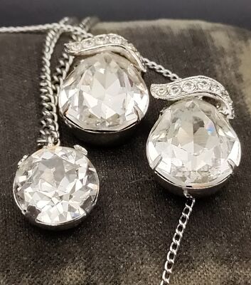 3 Marked Eisenberg Rhinestone 2 Pear Shape Pendants 1 Round
