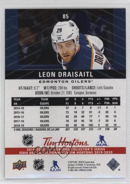 2019-20 Upper Deck Tim Hortons Collector's Series Premium Program Leon Draisaitl - Image 2 of 2