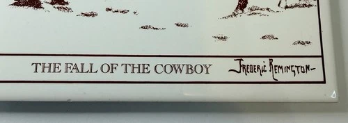HTF Vintage Frederick Remington Ceramic Tile Trivet 6” Square Western Cowboy image 3