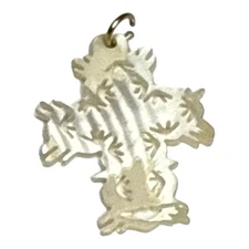 Mother of Pearl Cross Pendant Carved Religious Jewelry Charm