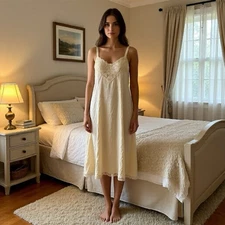 Vintage WonderMaid SlipDress Lingerie Cream Lace Trim Nylon Romantic Feminine 44