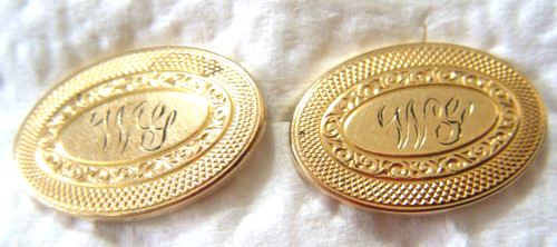 Antique signed "Krementz plate" cufflinks gold filled engraved border monograms