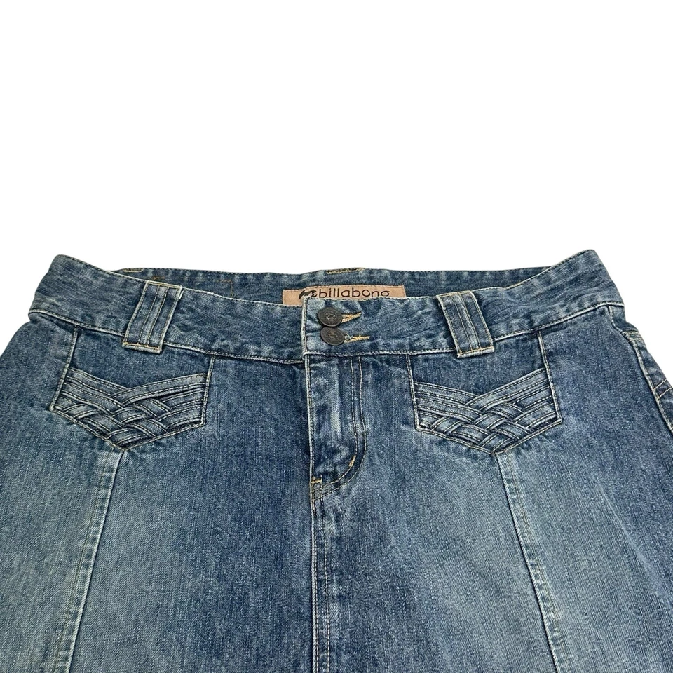 Billabong джинсовой ткани трапециевидная юбка средний стирка богемное серфинг стиль размер 5 Y2K 90-х - Изображение 3 из 4
