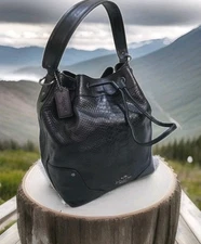 COACH Exotic Mickie Drawstring Crossbody Shoulder Bag 2 WAY 35928 $650 Black 