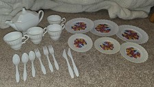 Partial Set White with Flowers Vintage Child Size Tea Set Play Dishes Unmarked