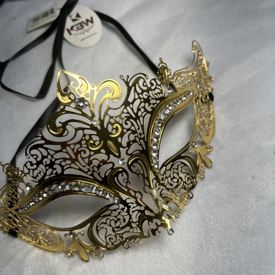 Máscara de lujo para mujer de filigrana de metal cortada con láser Mardi Gras graduación [dorada] Foto 3 de 4