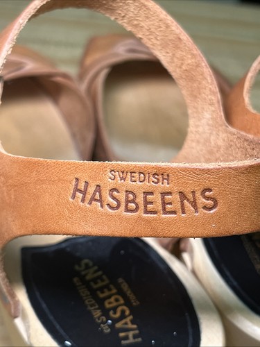 Swedish Hasbeens Woven Clogs Sandals Sz 37 US 6.5 Braided Tan Leather Shoes EUC - Picture 5 of 22