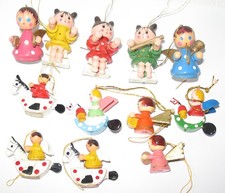 Original Erzgebirge &ndash; altes 12-tlg. Christbaum-Schmuck-Set (2) aus Holz aus den