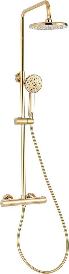 Anti-Kalk mit Thermostat Duschkopf Duschset Duscharmatur Duschsäule MessingGold - Bild 2 von 4