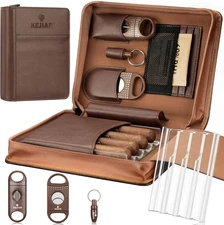 Portable Leather Cigar Humidor Case with Accessories Gift Set (Brown)