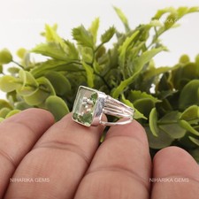 Rechteckig Grün Amethyst Edelstein Sterlingsilber Kunst Deko Neu Solitaire Ring