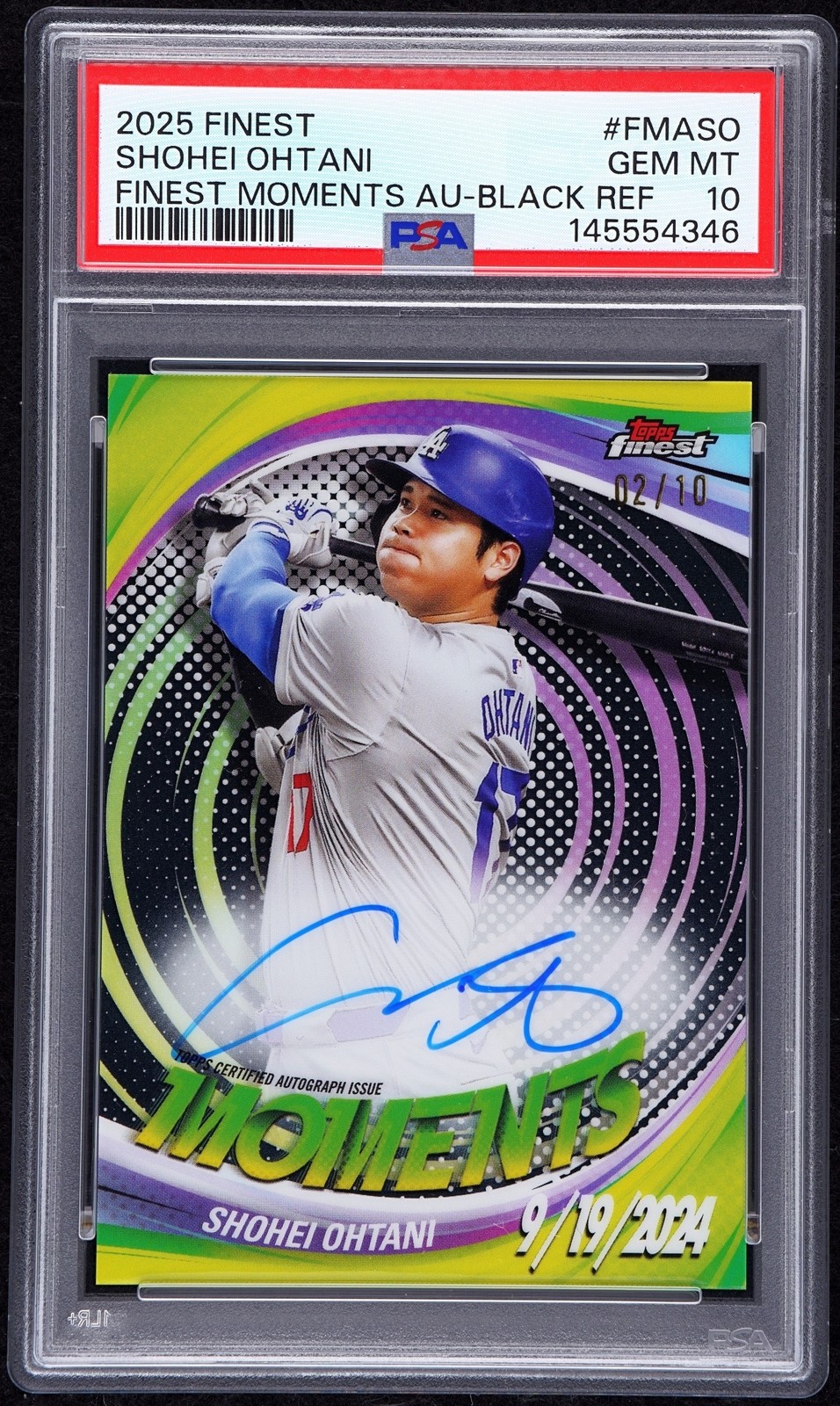 2025 Topps Finest Shohei Ohtani Moments Auto Black Refractor #/10 Dodgers PSA 10