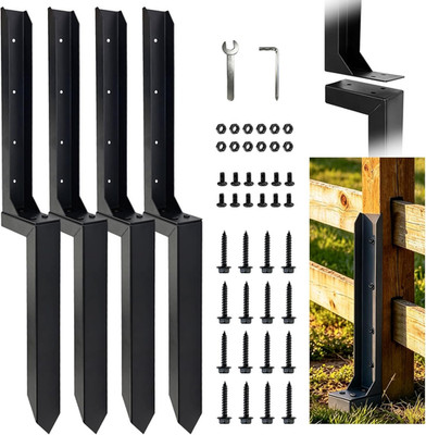 4 Pack Fence Post Repair Kit, Heavy Duty Fence Post Anchor&Stakes, No-Dig Ground