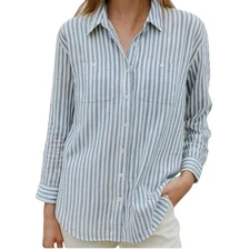 Caslon 100% cotton white and blue striped preppy button down shirt Size S