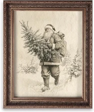 Vintage Christmas Tree Painting Print, Santa Claus Christmas Art Print, Antique