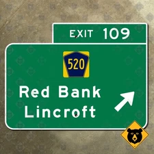 New Jersey parkway exit 109 Red Bank Lincroft route 520 road sign Garden 24x18