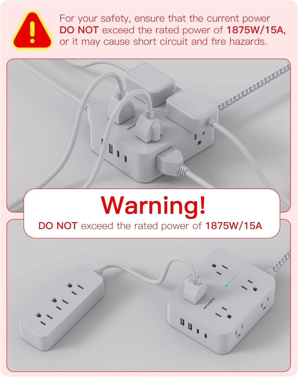 Surge Protector Power Strip - HANYCONY 8 Outlets 4 USB (2 USB C) Charging Ports